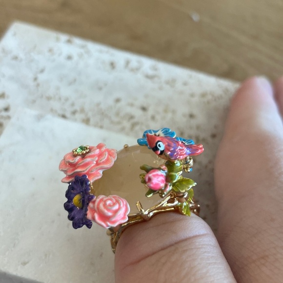 LES NEREIDES Anthropologie  Hand Enamelled cardinal   RING - Picture 4 of 6